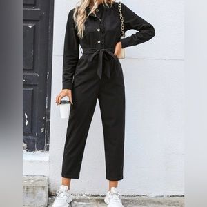 Brand new. SHEIN Frenchy Solid Button Front Belted Shirt Jumpsuit. Medium
